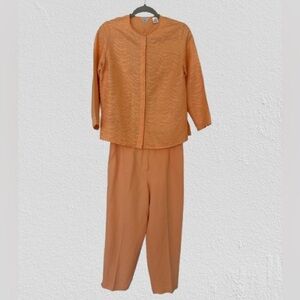 Vintage 90s Y2K Laura Ashley Woman’s Set Top & Bottom Orange Silk/Linen, Sz 8P
